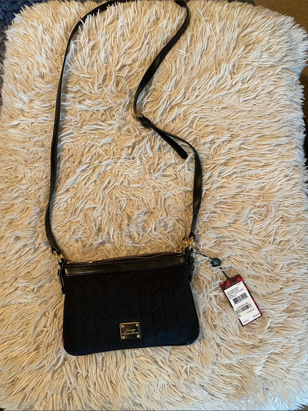 NWT Lauren Ralph Lauren Chevron Quilted Crossbody Bag With Gold Logo Plaque